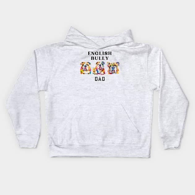 English Bulldog Dad Watercolor Kids Hoodie by Doodle and Things